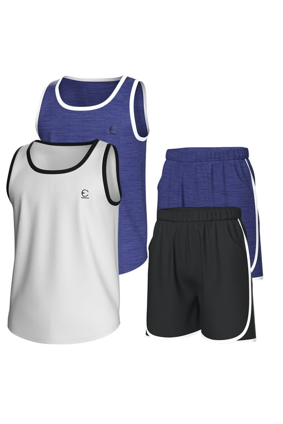 Boys Clothing Sets, Athletic Crew Neck Sleeveless T-Shirt and Boys' Short Sets Outfits w/ Pockets 4 Pcs - Size 3-16