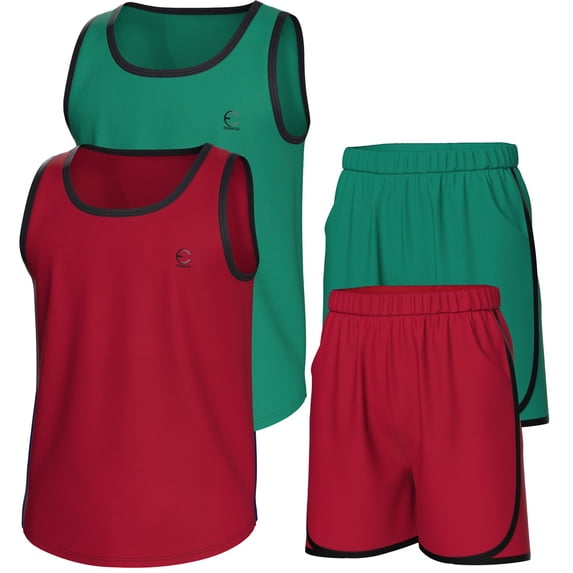 Essenclo Boys Clothing Sets, Athletic Crew Neck Sleeveless T-Shirt and Boys' Short Sets Outfits w/ Pockets 4 Pcs - Size 3-16