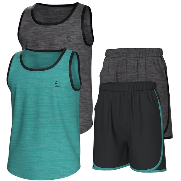 Essenclo Boys Clothing Sets, Athletic Crew Neck Sleeveless T-Shirt and Boys' Short Sets Outfits w/ Pockets 4 Pcs - Size 3-16