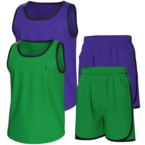 Essenclo Boys Clothing Sets, Athletic Crew Neck Sleeveless T-Shirt and Boys' Short Sets Outfits w/ Pockets 4 Pcs - Size 3-16