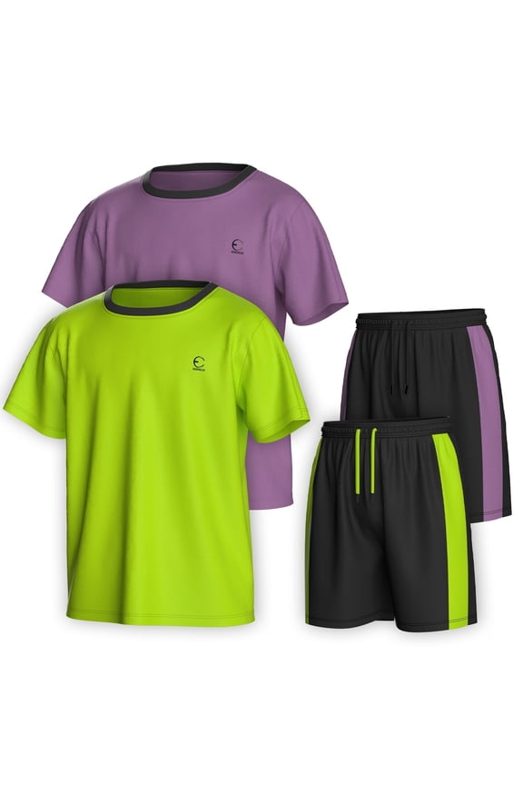 Boys Clothing Sets Tagless Loose Athletic Performance Crew Neck T-Shirt and Short Outfits Size 3-16 (4 Piece Set) - Set-9 - 3-4