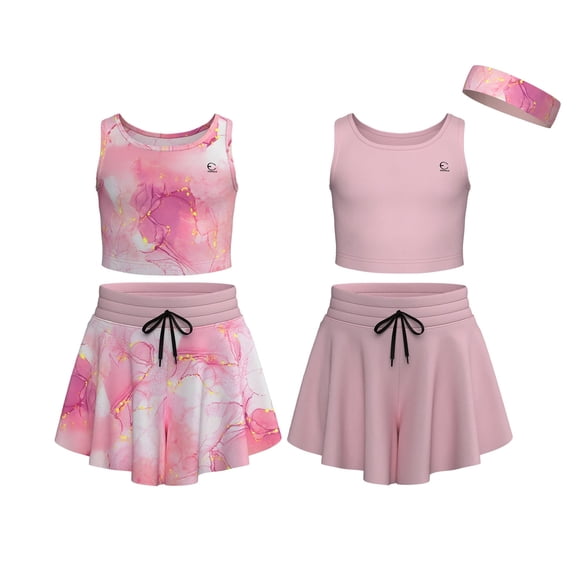 Essenclo Flowy Girls Butterfly Shorts Skirts w/Pockets & Athletic Sleeveless Tank Tops, Dance Tennis Cheer Running (5pc Set)