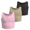 thumbnail image 1 of Essenclo Girls Athletic Crop Tank Tops, 3 Pack, Stretch Tops for Dance, Gymnastics, Yoga & Activewear, 1 of 6