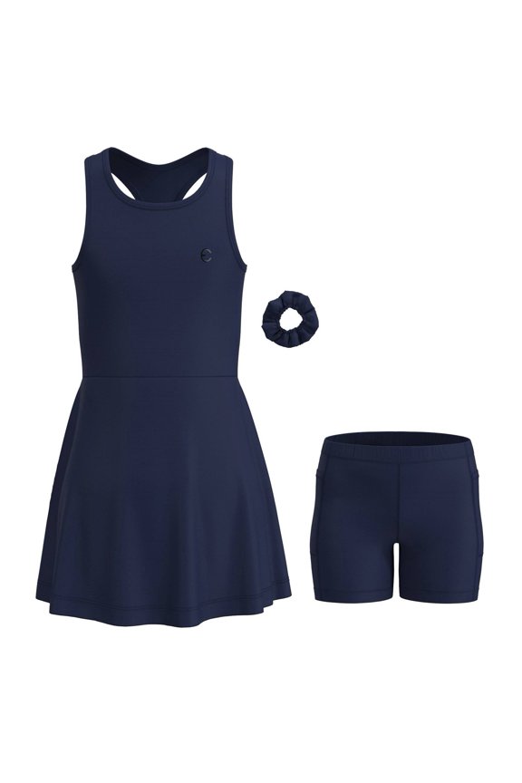 Girls Athletic Dress Set - Sleeveless Tennis Dance & Golf Kids Sport Outfit w/ Pockets & Scrunchie, 3 Piece Set
