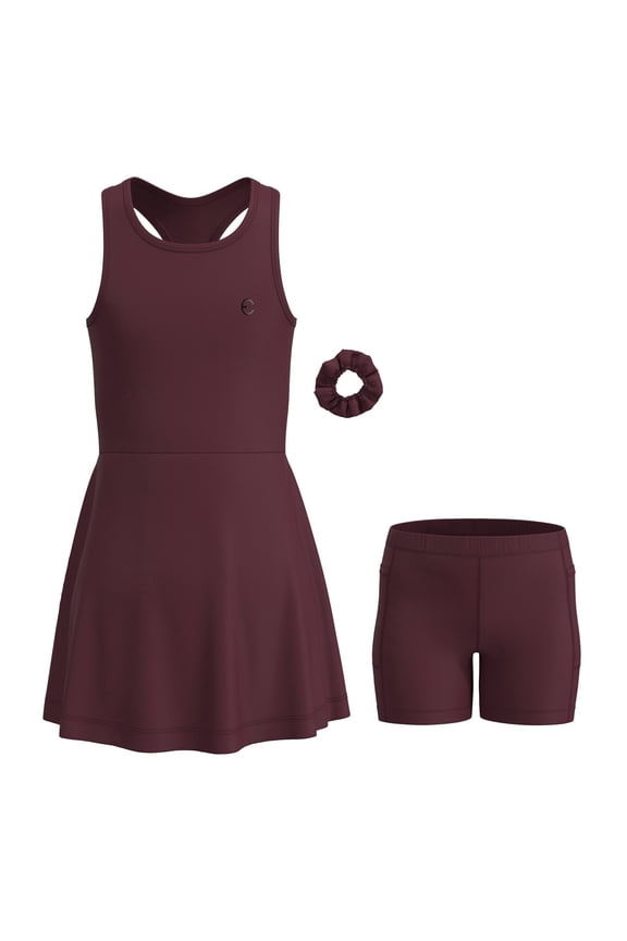 Girls Athletic Dress Set - Sleeveless Tennis Dance & Golf Kids Sport Outfit w/ Pockets & Scrunchie, 3 Piece Set