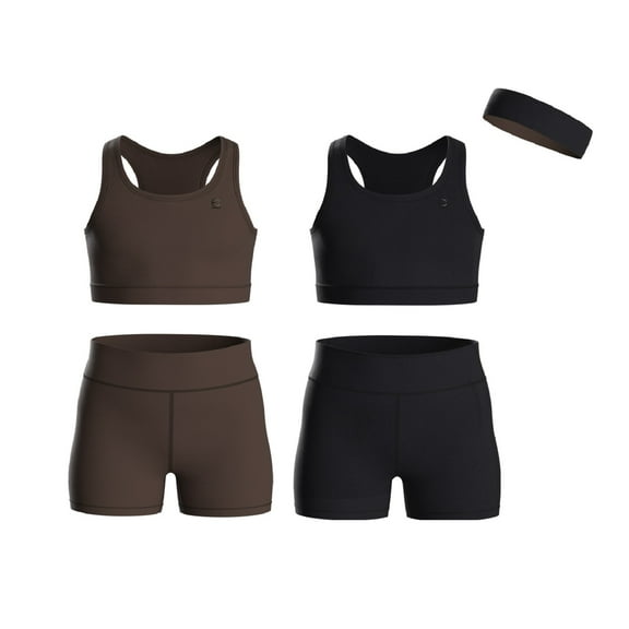 Essenclo Girls Clothing Athletic Sets Sleeveless Crop Tank Tops & Bike Shorts Cheer, Gymnastics, Volleyball Size 3-16 (5 Pcs)