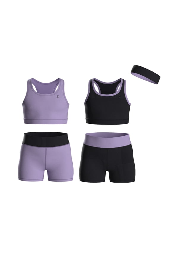 Girls Clothing Athletic Sets Sleeveless Crop Tank Tops & Bike Shorts Cheer, Gymnastics, Volleyball Size 3-16 (5 Pcs) - E2108 - Set-1 - 9-10