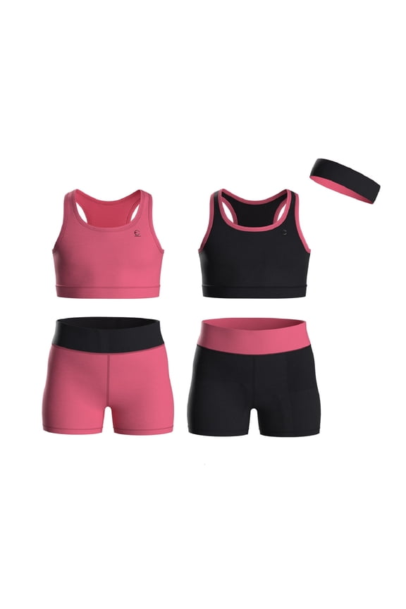 Girls Clothing Athletic Sets Sleeveless Crop Tank Tops & Bike Shorts Cheer, Gymnastics, Volleyball Size 3-16 (5 Pcs) - E2108 - Set-2 - 5-6