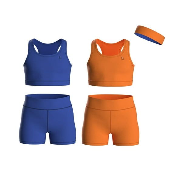 Essenclo Girls Clothing Athletic Sets Sleeveless Crop Tank Tops & Bike Shorts Cheer, Gymnastics, Volleyball Size 3-16 (5 Pcs)