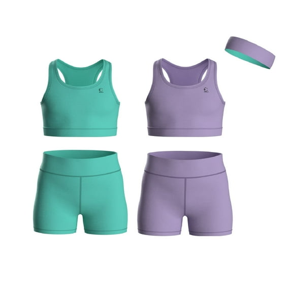 Essenclo Girls Clothing Athletic Sets Sleeveless Crop Tank Tops & Bike Shorts Cheer, Gymnastics, Volleyball Size 3-16 (5 Pcs)