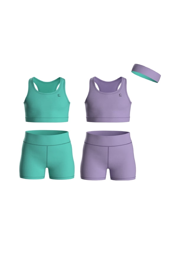 Girls Clothing Athletic Sets Sleeveless Crop Tank Tops & Bike Shorts Cheer, Gymnastics, Volleyball Size 3-16 (5 Pcs) - E2108 - Set-8 - 5-6