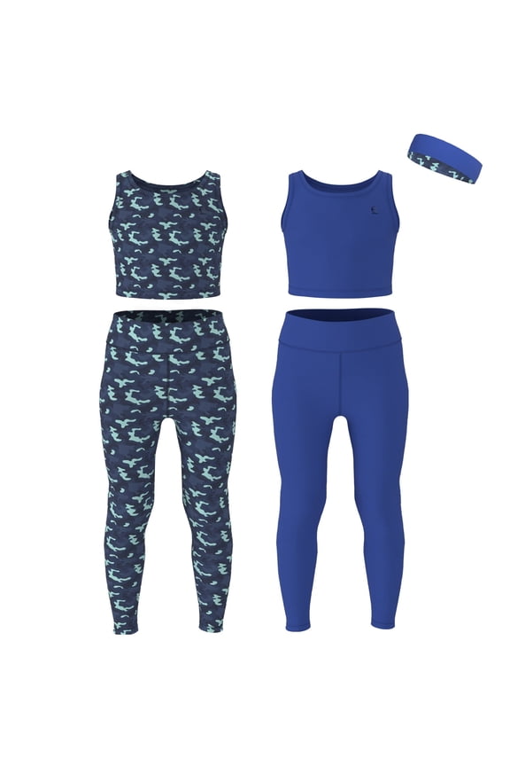 Girls Athletic Set, Crop Top and Leggings, Size 3-16, 5 Pc Set - Royal Navy