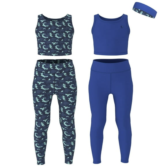 Essenclo Girls Athletic Set, Crop Top and Leggings, Size 3-16, 5 Pc Set - Royal Navy