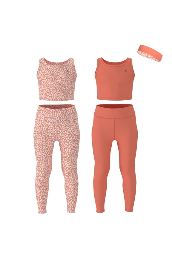 Girls Athletic Set, Crop Top and Leggings, Size 3-16, 5 Pc Set - Salmon