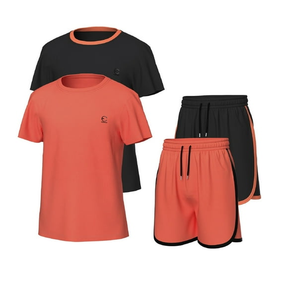 Essenclo Girls Clothing Sets Tagless Loose Athletic Performance Crew Neck T-Shirt and Short Outfits Size 5-14 (4 Piece Set)