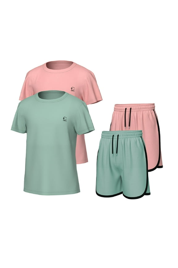 Girls Clothing Sets Tagless Loose Athletic Performance Crew Neck T-Shirt and Short Outfits Size 5-14 (4 Piece Set)