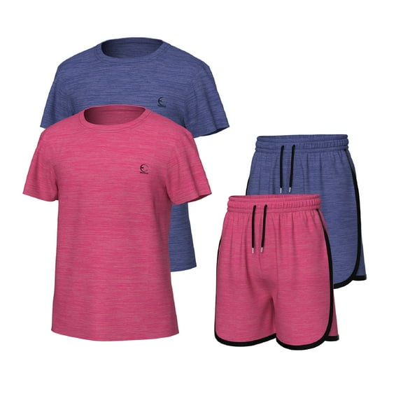 Essenclo Girls Clothing Sets Tagless Loose Athletic Performance Crew Neck T-Shirt and Short Outfits Size 5-14 (4 Piece Set)