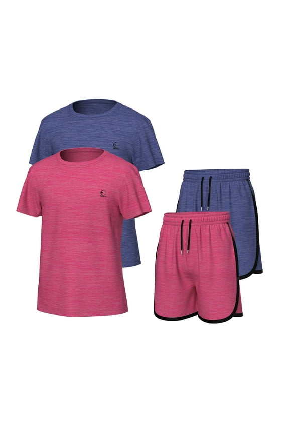 Girls Clothing Sets Tagless Loose Athletic Performance Crew Neck T-Shirt and Short Outfits Size 5-14 (4 Piece Set)
