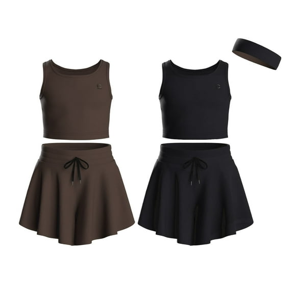 Essenclo Flowy Girls Butterfly Shorts Skirts w/Pockets & Athletic Sleeveless Tank Tops, Dance Tennis Cheer Running (5pc Set)