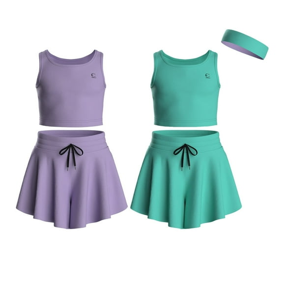 Essenclo Flowy Girls Butterfly Shorts Skirts w/Pockets & Athletic Sleeveless Tank Tops, Dance Tennis Cheer Running (5pc Set)