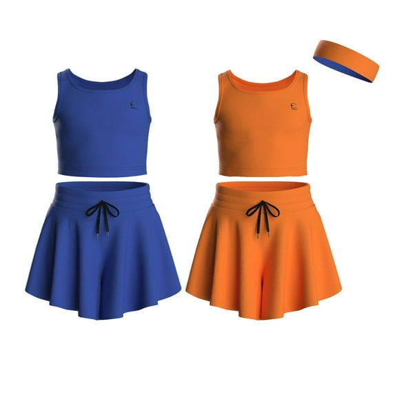 Essenclo Flowy Girls Butterfly Shorts Skirts w/Pockets & Athletic Sleeveless Tank Tops, Dance Tennis Cheer Running (5pc Set)