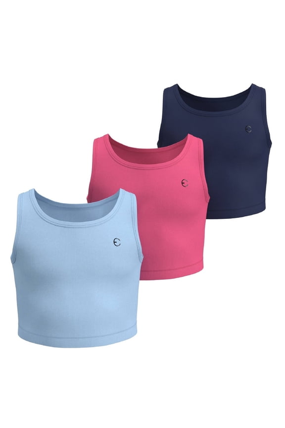 Girls Athletic Sleeveless Crop Tank Tops, 3-Pack