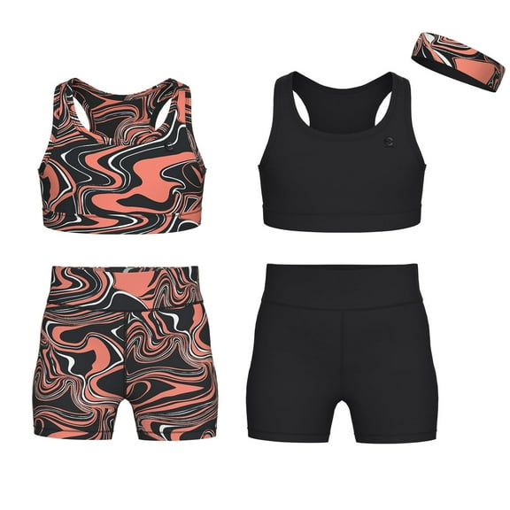 Essenclo Girls Clothing Athletic Sets Sleeveless Crop Tank Tops & Bike Shorts Cheer, Gymnastics, Volleyball Size 3-16 (5 Pcs)