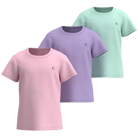 Essenclo Girls Dry Fit Athletic Shirts, 3 Pack, Short Sleeve Crewneck Performance Tees for Sports & Activewear, Ages 3-83