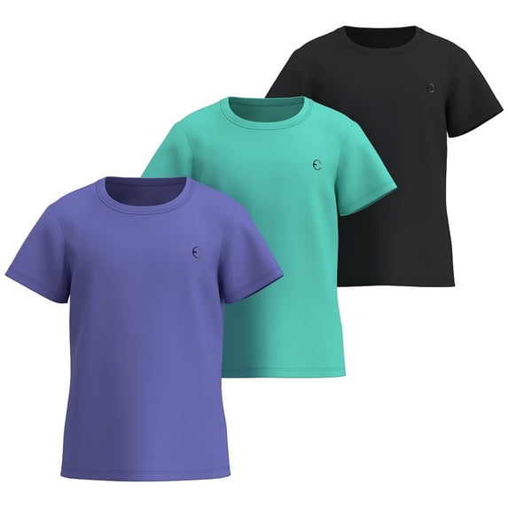 Essenclo Girls Dry Fit Athletic Shirts, 3 Pack, Short Sleeve Crewneck Performance Tees for Sports & Activewear, Ages 3-36