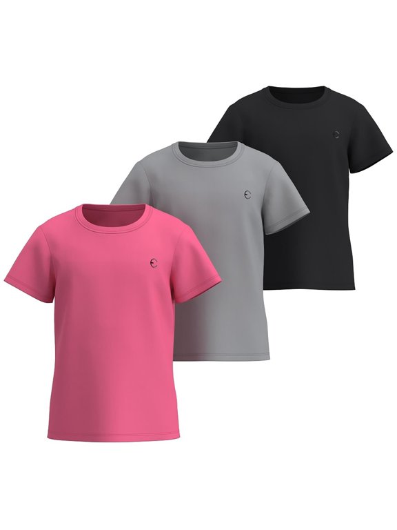 Girls Dry Fit Athletic Shirts, 3 Pack, Short Sleeve Crewneck Performance Tees for Sports & Activewear, Ages 3-86