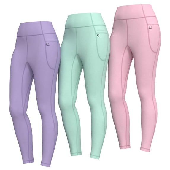 Essenclo Girls Leggings with Pockets, 3 Pack, High Waisted Full Length Yoga Pants for Dance, Gymnastics & Activewear, Ages 3-16