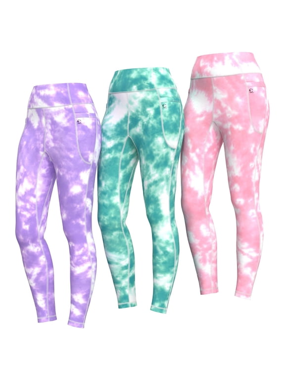 Girls Leggings with Pockets, 3 Pack, High Waisted Full Length Yoga Pants for Dance, Gymnastics & Activewear, Ages 3-16