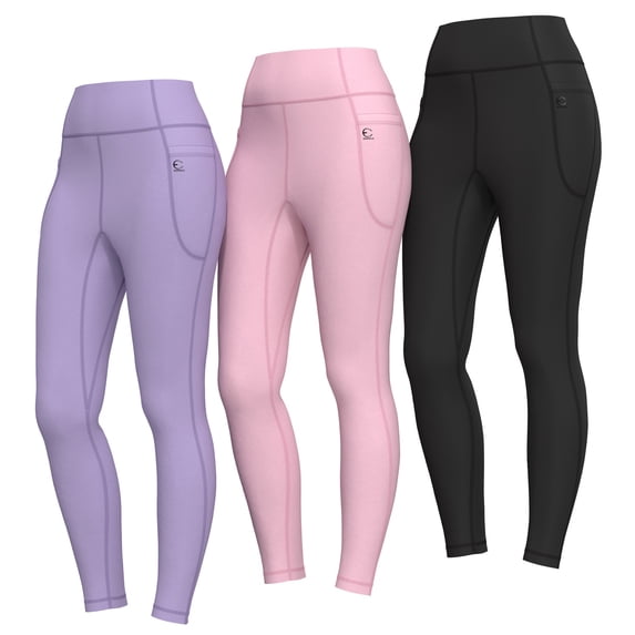 Essenclo Girls Leggings with Pockets, 3 Pack, High Waisted Full Length Yoga Pants for Dance, Gymnastics & Activewear, Ages 3-16