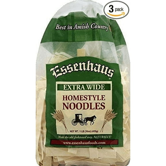 Essenhaus Homestyle Extra Wide Noodles Made the Old Fashioned Way, 3-Pack 16 oz.(455g) Bags