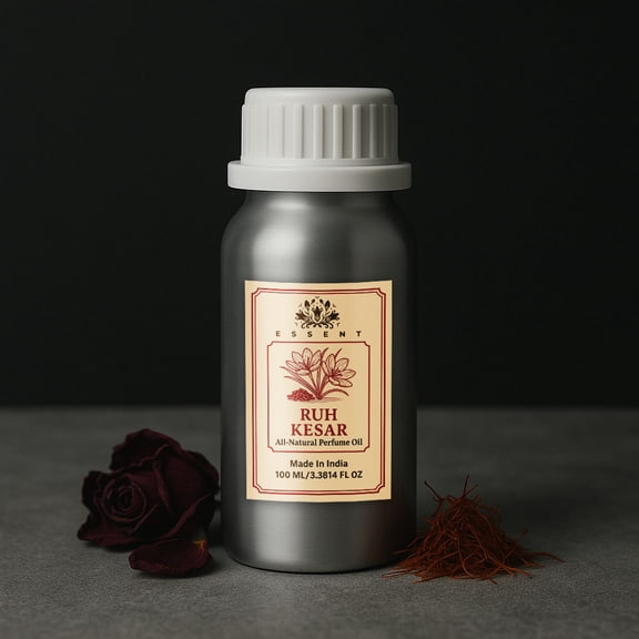 Essent Ruh Kesar (Saffron) Unisex Roll-On Attar 3.38 fl. oz. (100 ml) | Long-Lasting Natural Fragrance | Alcohol-Free Perfume Oil
