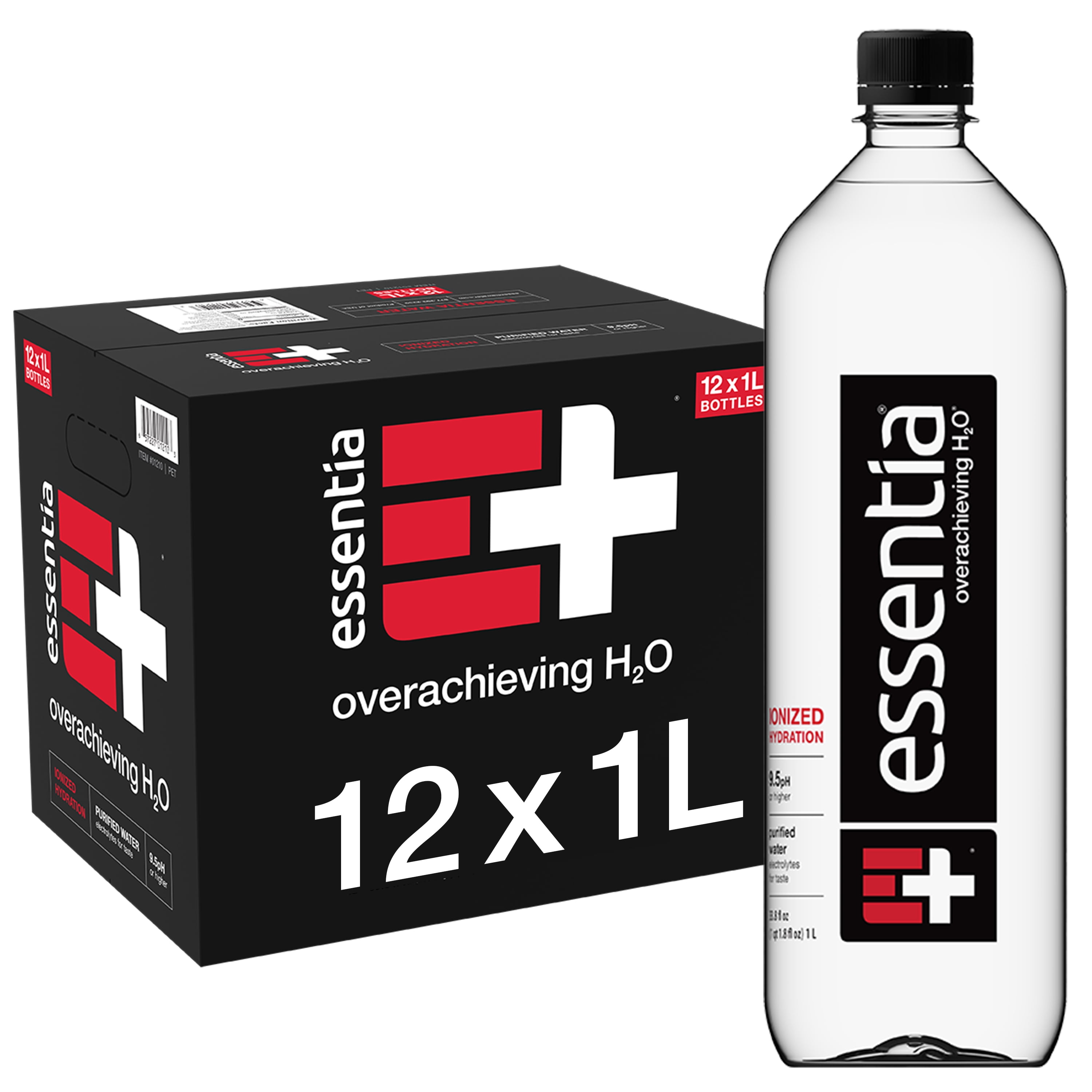 Essentia Bottled Water, 1 Liter, 12Pack, Ionized Alkaline Water