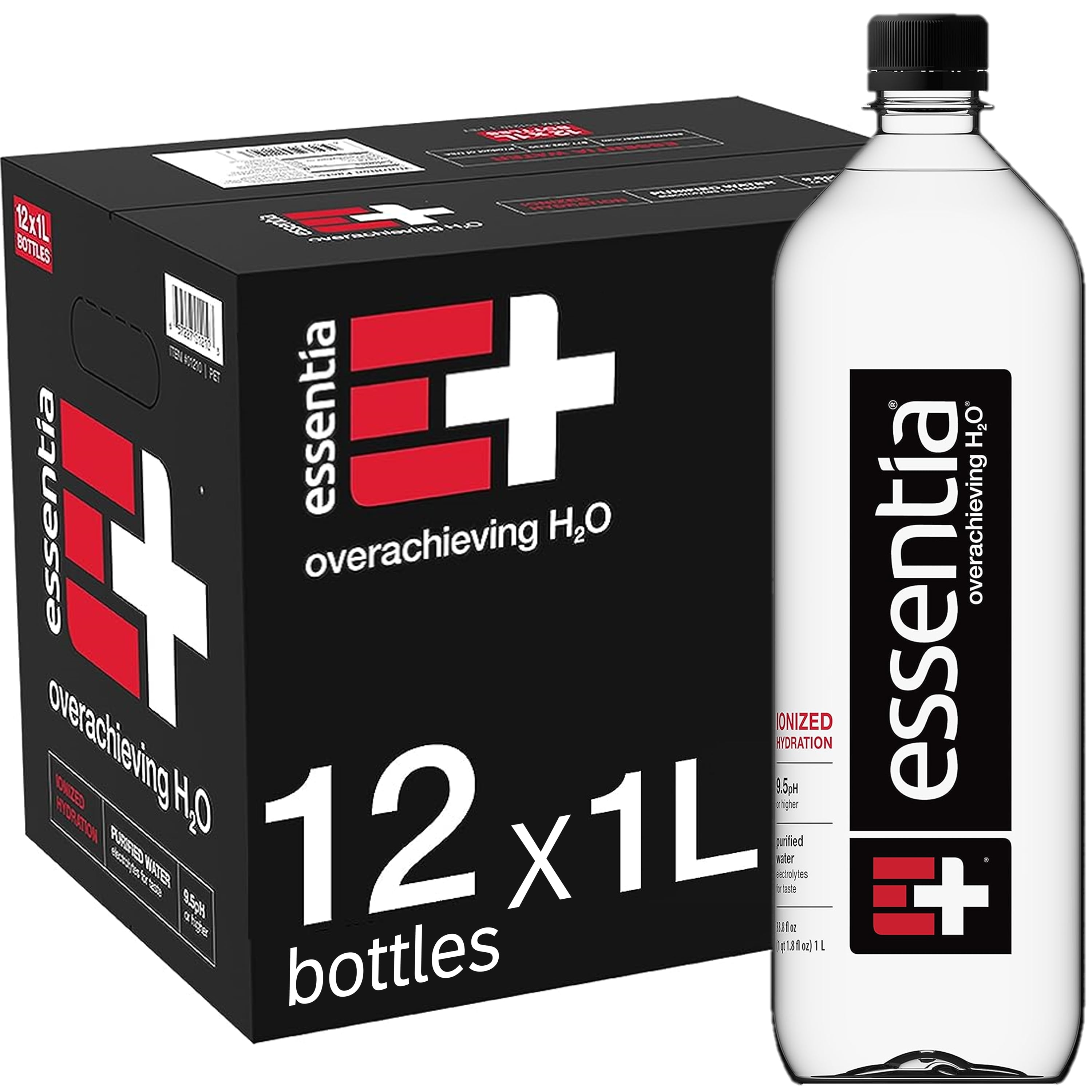 Essentia Bottled Water, Ionized Alkaline Water, 1L Each, 12 Bottles