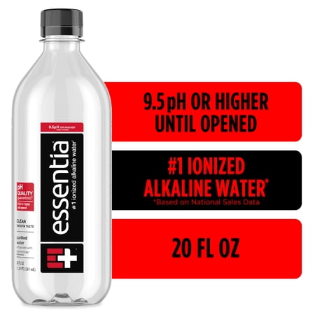 Essentia Ionized Alkaline Water, 9.5 PH until opened, 99.9% Pure, Bottled Water 20 fl oz