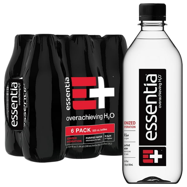 Essentia Bottled Water, Ionized Alkaline Water, 500 ml Each, 6 Bottles