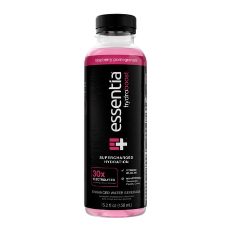 Essentia Hydroboost Enhanced Flavored Bottled Water, Raspberry Pomegranate, 450 ml Bottle