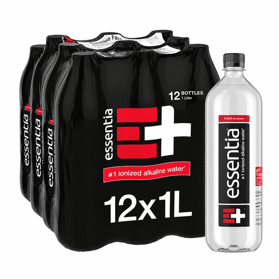 Essentia Ionized Alkaline Water, 1 Liter Bottles, 12-Pack, 99.9% Pure Water with Electrolytes