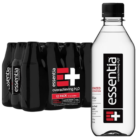 Essentia Bottled Water, 1 Liter, 12-Pack, Ionized Alkaline Water:99.9% Pure, Infused With Electrolytes, 9.5 pH Or Higher With A Clean, Smooth Taste
