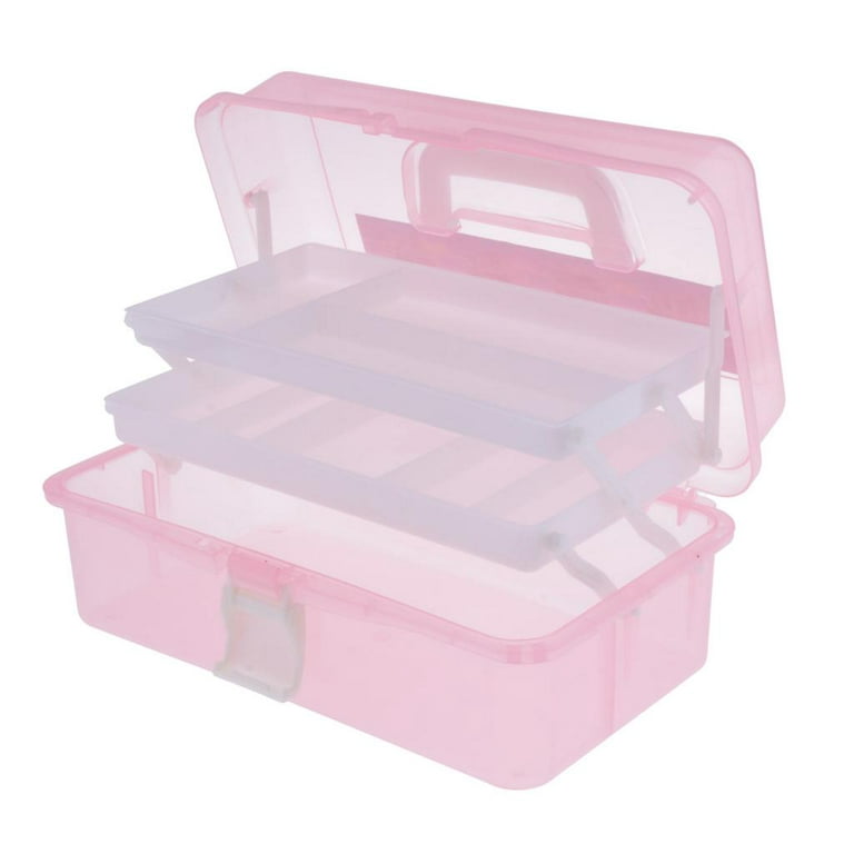 12 inch art supply craft storage tool box, semi clear with two