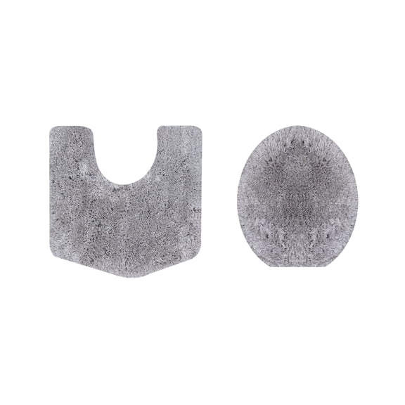 Essential 2-Piece Bathroom Contour and Toilet Lid Cover Set, Plush Microfiber Contour Rug and Non-Slip Toilet Lid Cover, Ultra Absorbent, Quick-Dry, Machine Washable, Grey