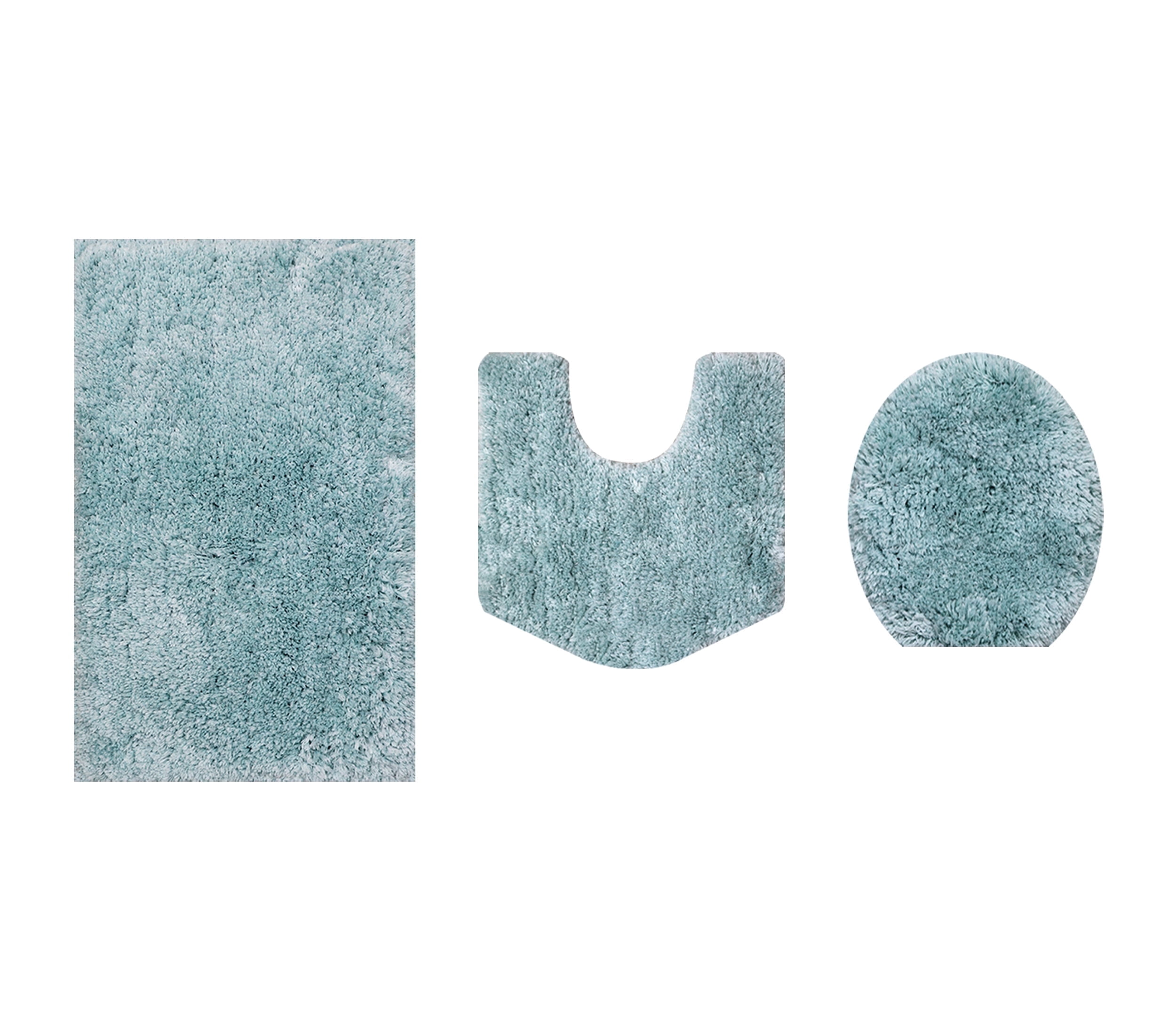 Essential 3-Piece Bathroom Rug Set, Plush Microfiber Bath Mat, U-Shaped Contour Rug and Toilet Lid Cover, Ultra Absorbent, Quick-Dry, Non-Slip Bathroom Mats, Machine Washable, Turquoise