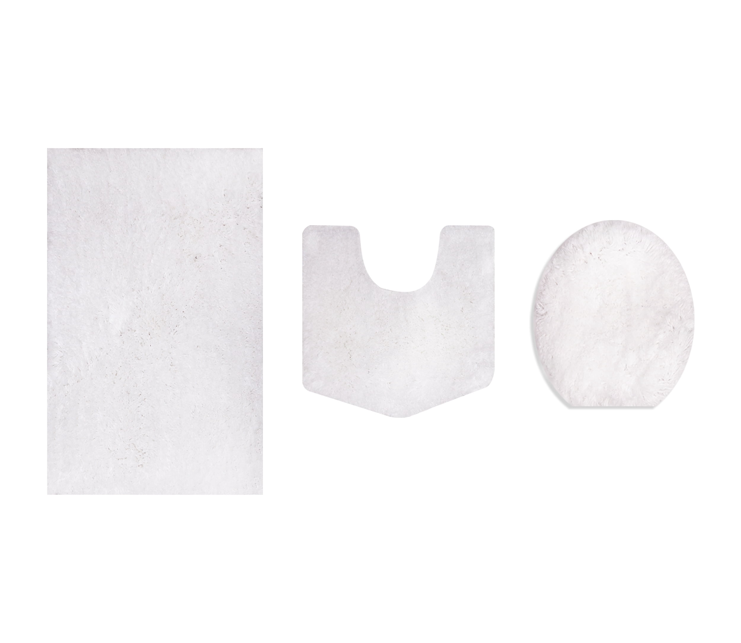 Essential 3-Piece Bathroom Rug Set, Plush Microfiber Bath Mat, U-Shaped Contour Rug and Toilet Lid Cover, Ultra Absorbent, Quick-Dry, Non-Slip Bathroom Mats, Machine Washable, White