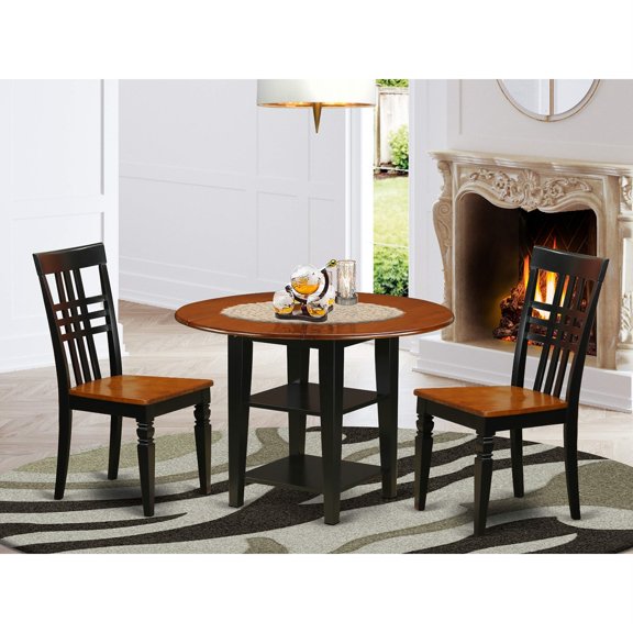 Essential 3 Piece Dining Set | High-Quality Wood | Sturdy Legs | Secure Storage | Black & Cherry Finish
