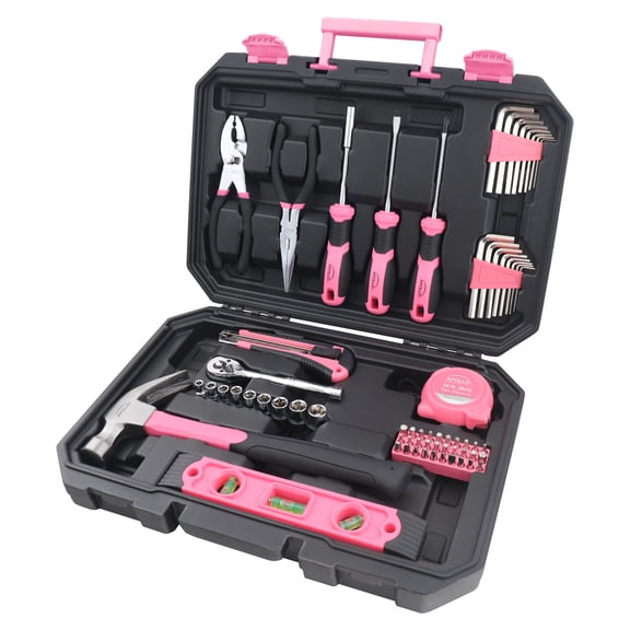 Apollo Tools Essential 65-Piece Pink Tool Set with Socket Set and Most-Used Tools for Do it Yourself Repairs and Maintenance - DT0001P