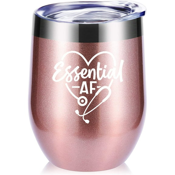 Essential AF 12 OZ Wine Glasses Tumbler.Funny Nurse Gifts,Doctor Gifts,Medical Practitioners Gifts.Birthday,Christmas,Graduation Gifts for Men,Women Best Friends Mug(Rose Gold)