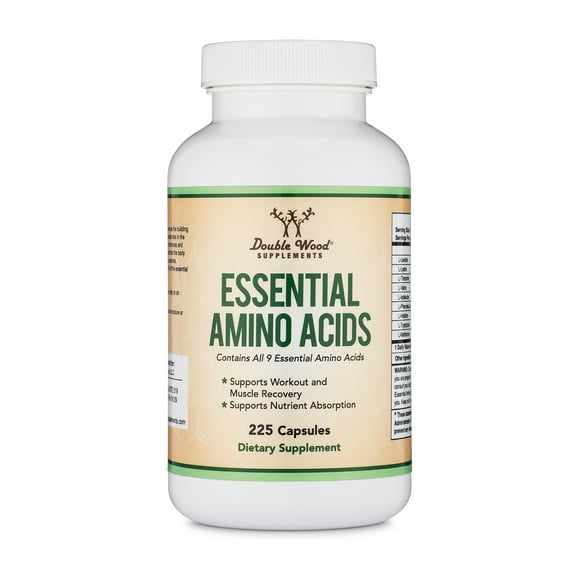 Essential Amino Acids - 1 Gram Per Serving Powder Blend of All 9 Essential Aminos (EAA) and all Branched-Chain Aminos (BCAAs) (Leucine, Isoleucine, Valine) 225 Capsules by Double Wood Supplements